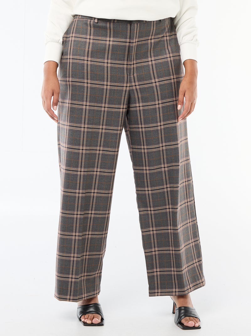 Pantalón ancho de cuadros Gris - Kiabi