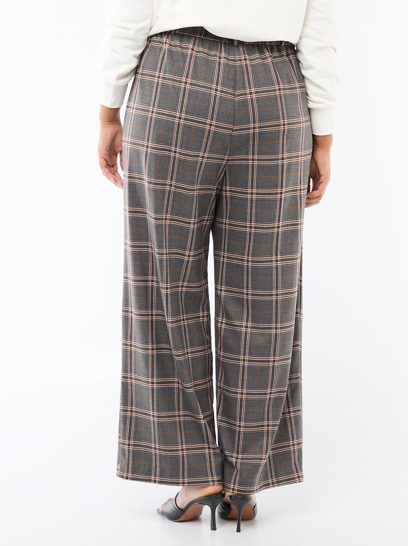 Pantalón ancho de cuadros Gris - Kiabi
