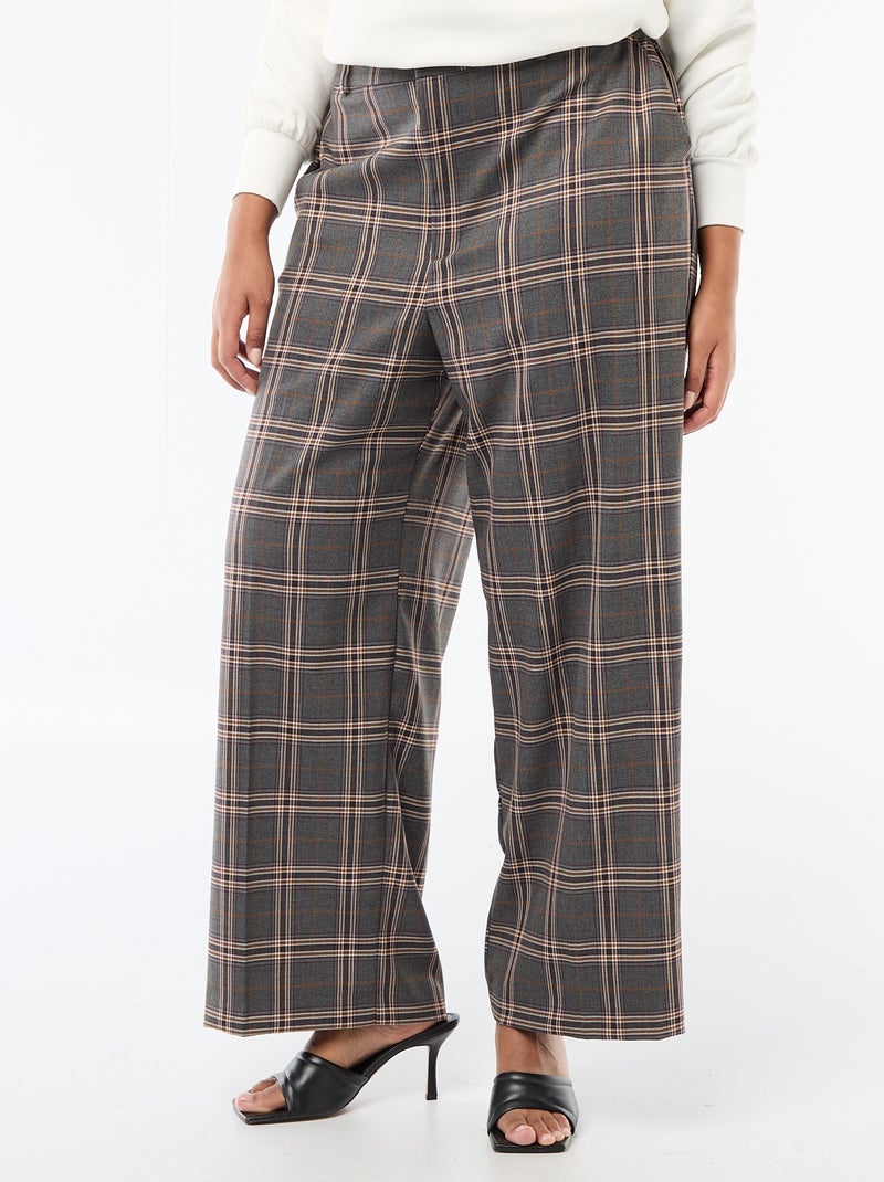Pantalón ancho de cuadros Gris - Kiabi