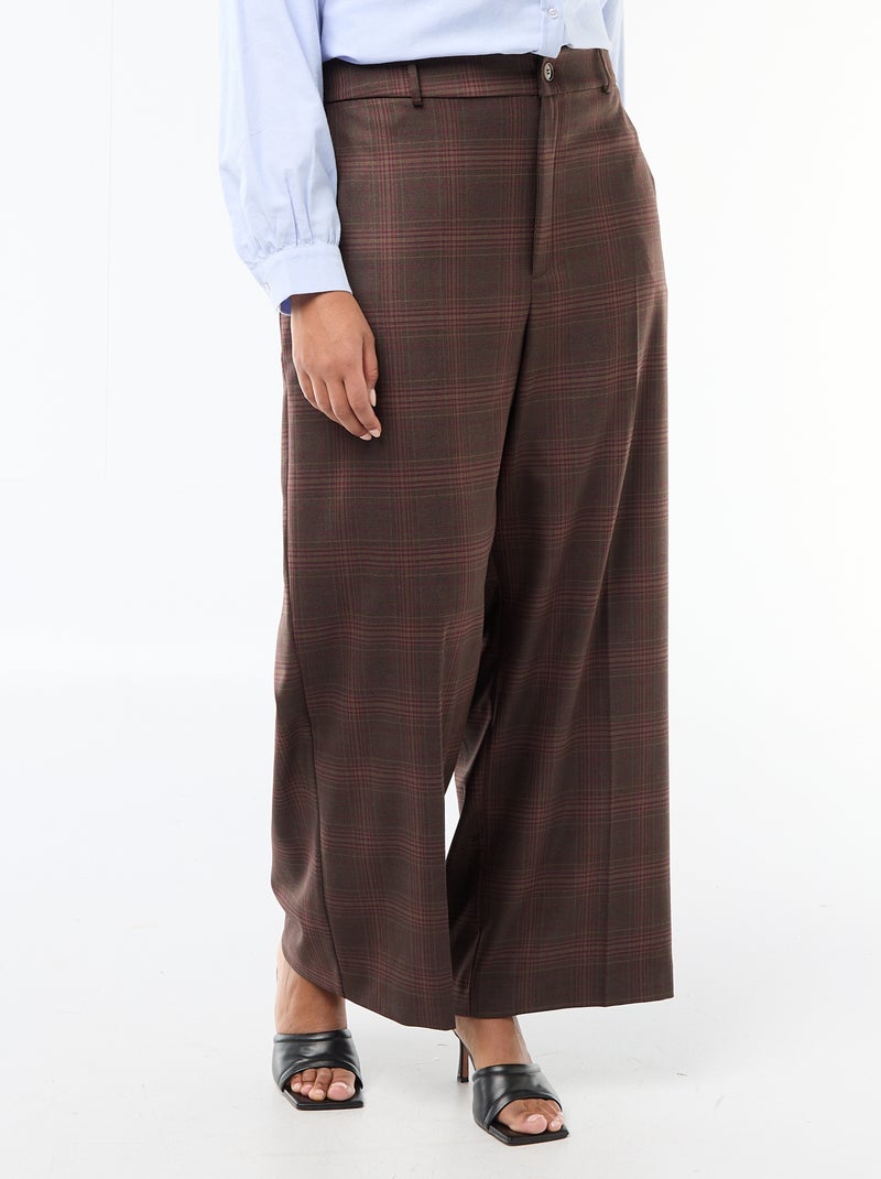 Pantalón ancho de cuadros Marron - Kiabi