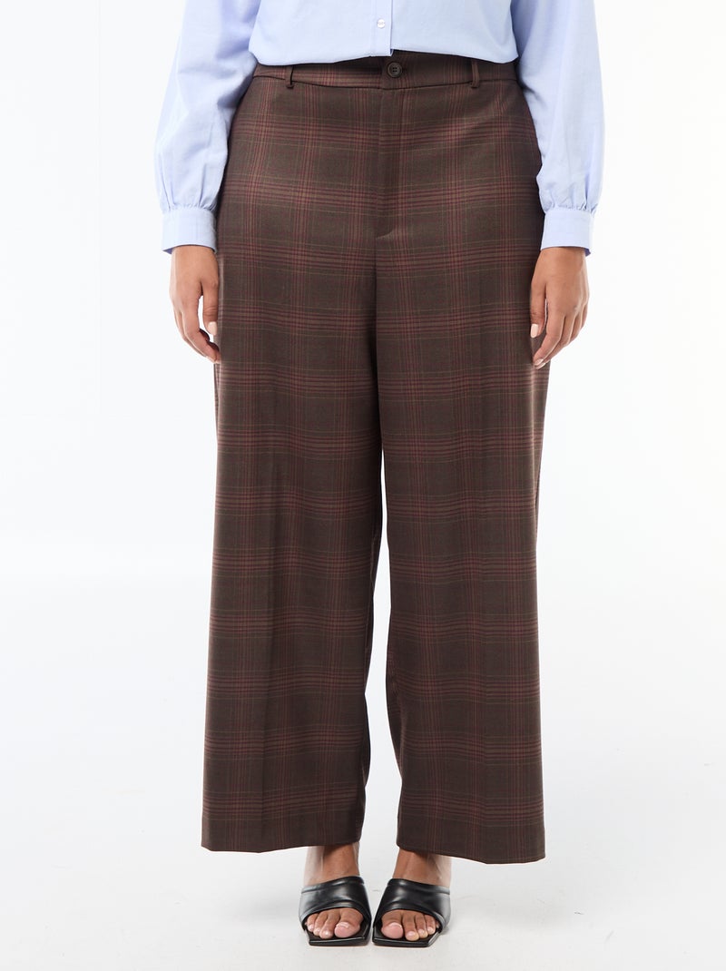 Pantalón ancho de cuadros Marron - Kiabi