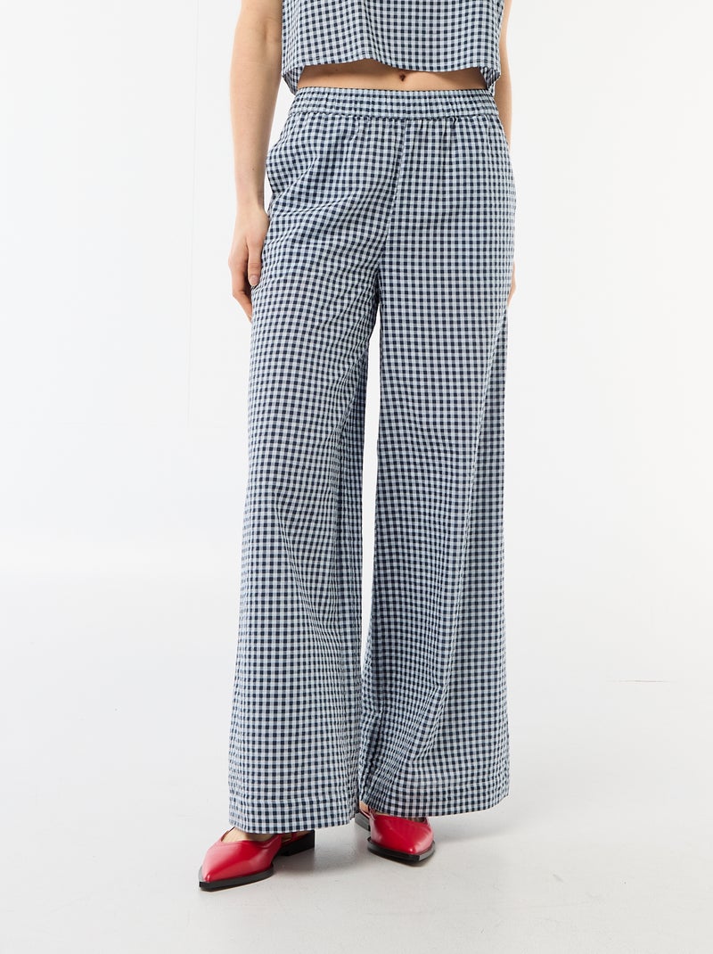Pantalón ancho de cuadros vichy Azul - Kiabi