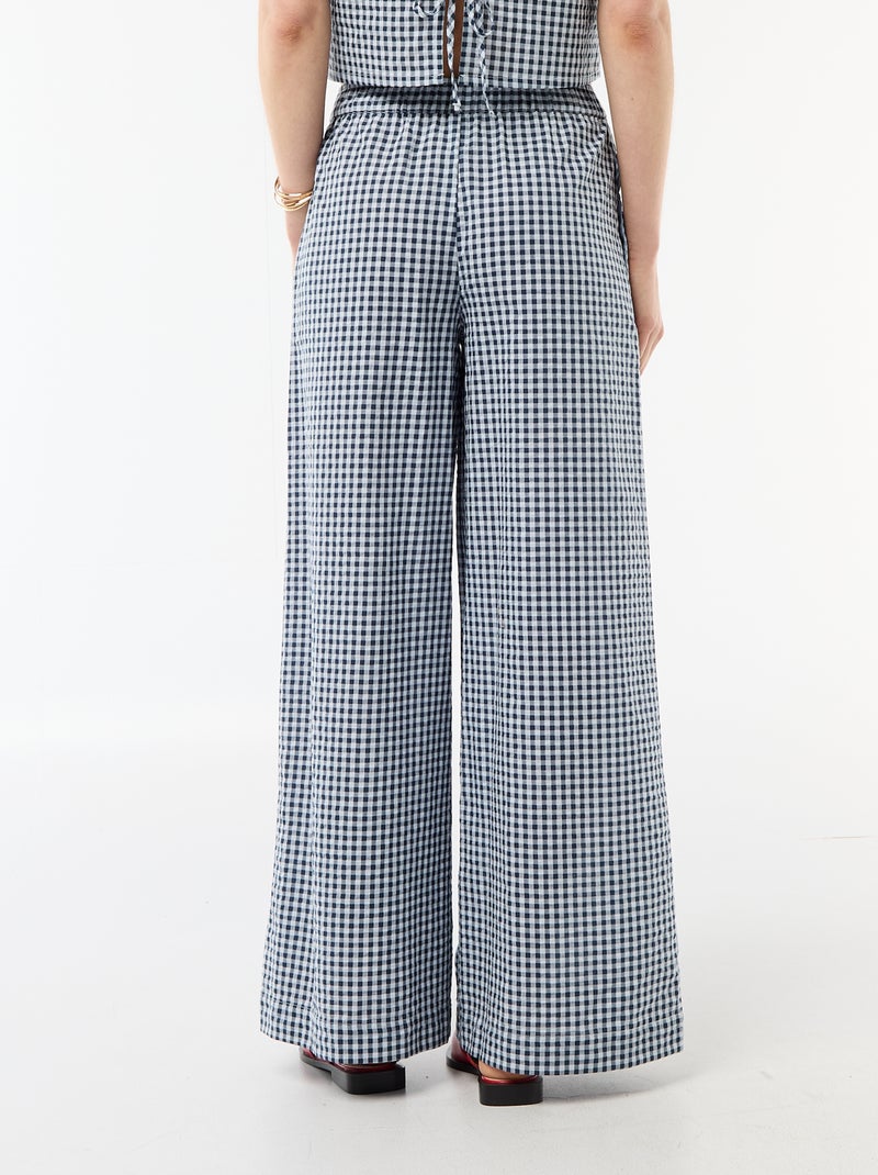 Pantalón ancho de cuadros vichy Azul - Kiabi