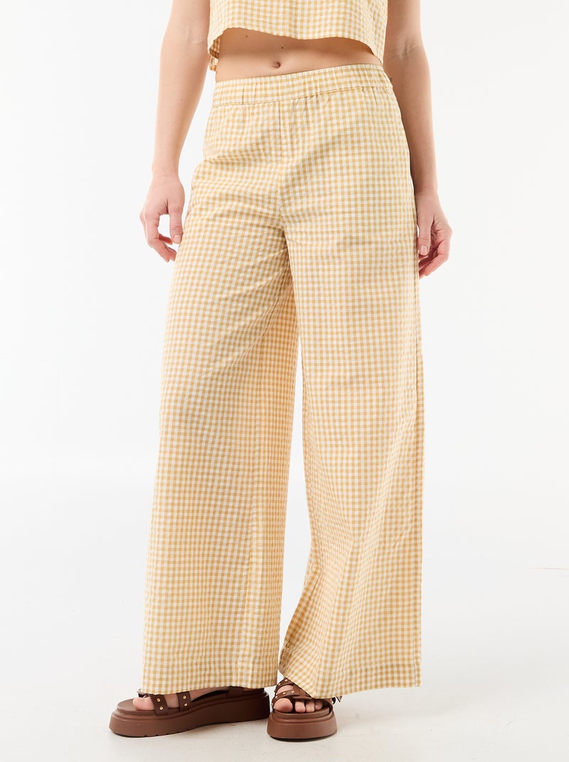 Pantalón ancho de cuadros vichy Beige - Kiabi