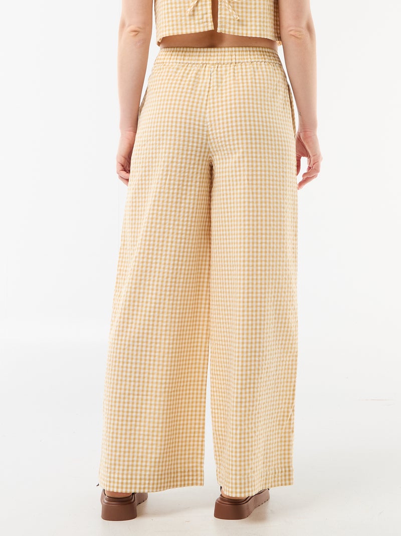 Pantalón ancho de cuadros vichy Beige - Kiabi