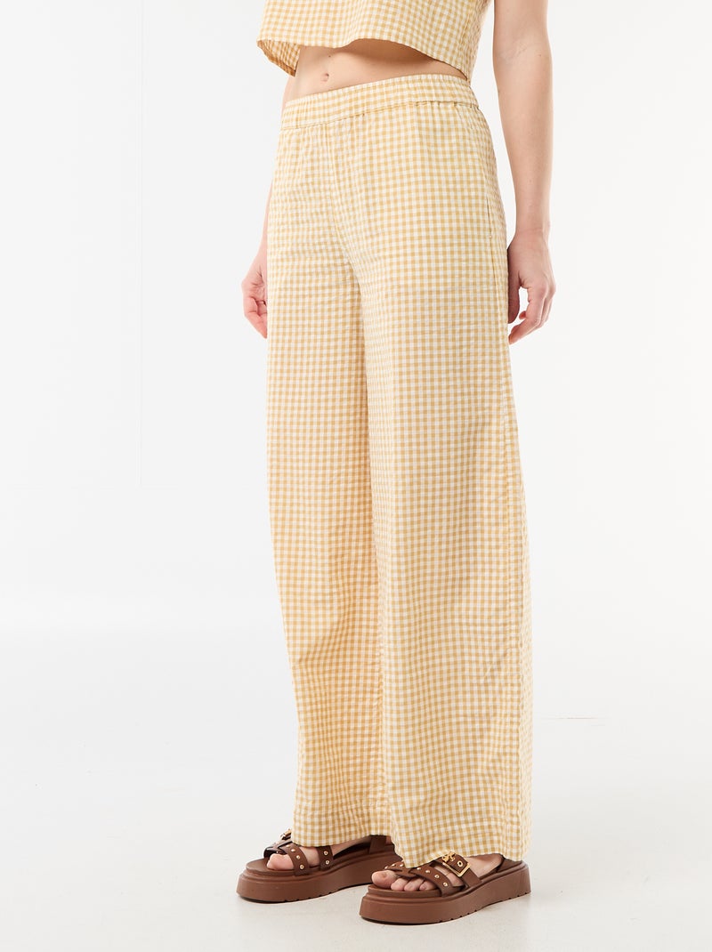 Pantalón ancho de cuadros vichy Beige - Kiabi