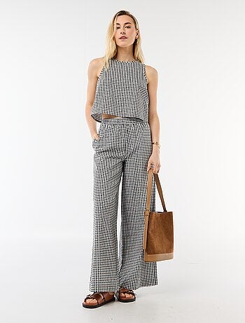 Pantalón ancho de cuadros Vichy