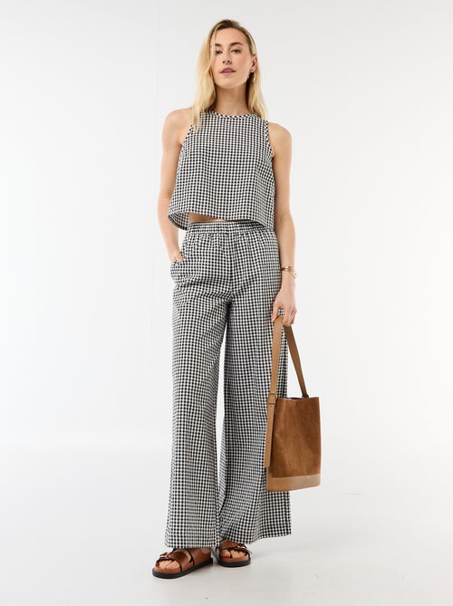 Pantalón ancho de cuadros Vichy - Kiabi