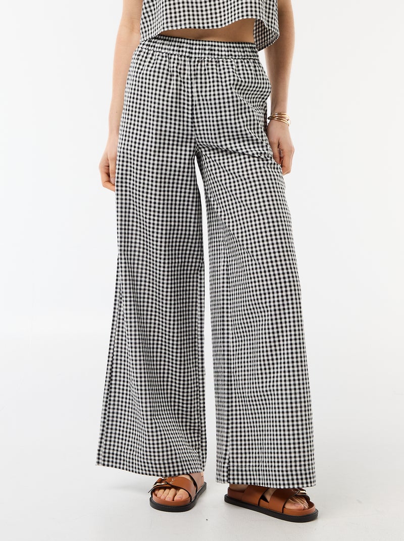 Pantalón ancho de cuadros vichy Negro - Kiabi