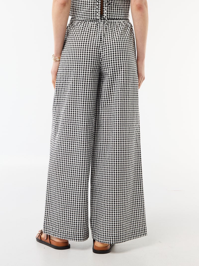 Pantalón ancho de cuadros vichy Negro - Kiabi