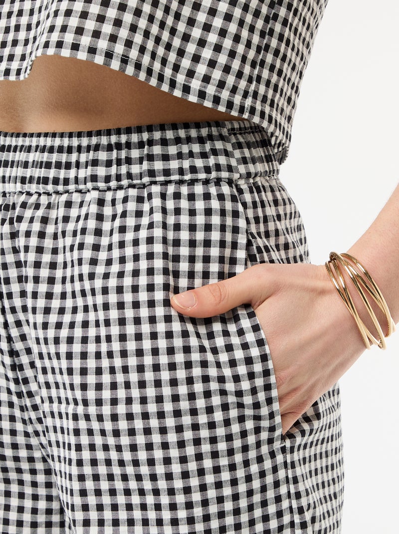 Pantalón ancho de cuadros vichy Negro - Kiabi