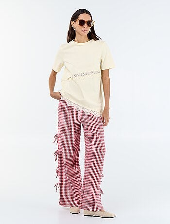 Pantalón ancho de cuadros vichy