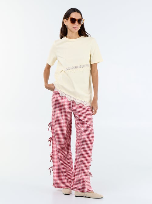 Pantalón ancho de cuadros vichy - Kiabi