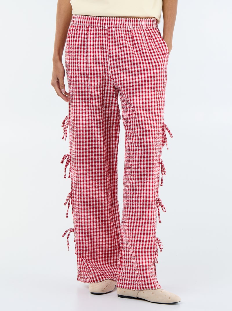 Pantalón ancho de cuadros vichy Rojo - Kiabi