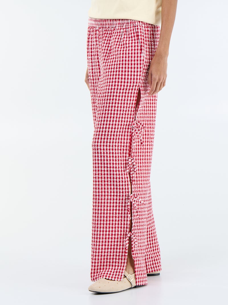Pantalón ancho de cuadros vichy Rojo - Kiabi
