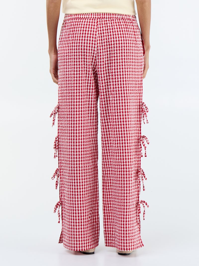 Pantalón ancho de cuadros vichy Rojo - Kiabi