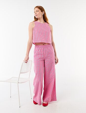Pantalón ancho de cuadros Vichy