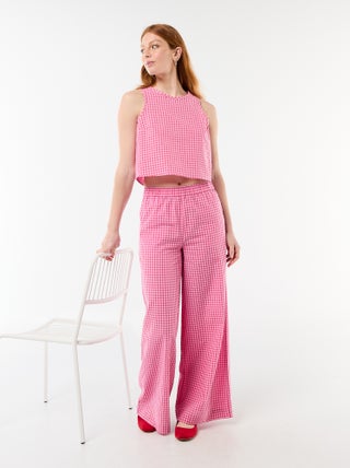 Pantalón ancho de cuadros vichy
