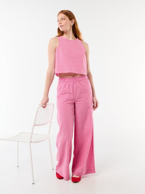 Pantalón ancho de cuadros Vichy - Kiabi