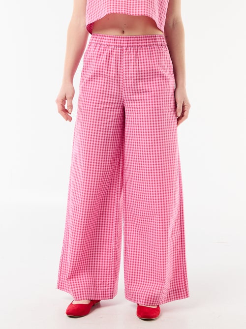 Pantalón ancho de cuadros Vichy - Kiabi