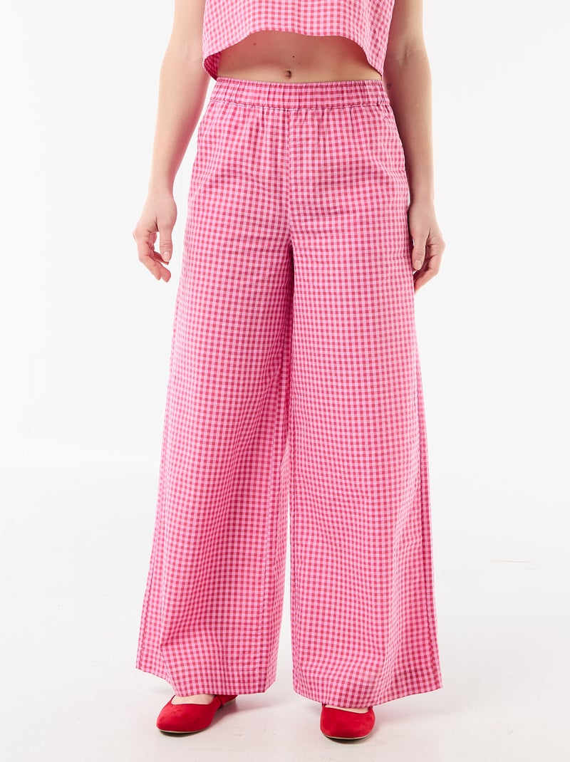 Pantalón ancho de cuadros vichy Rosa - Kiabi