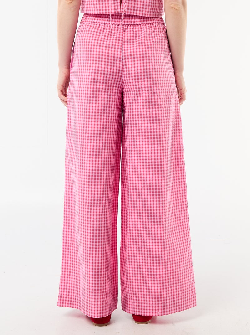 Pantalón ancho de cuadros vichy Rosa - Kiabi