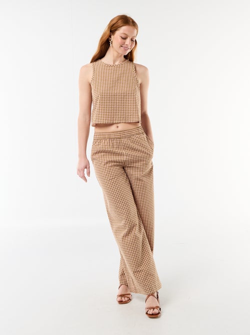 Pantalón ancho de cuadros Vichy - Kiabi