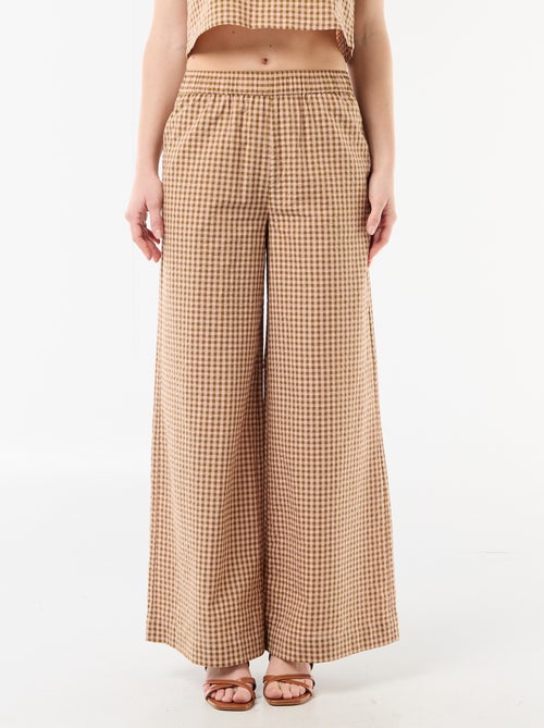 Pantalón ancho de cuadros Vichy - Kiabi