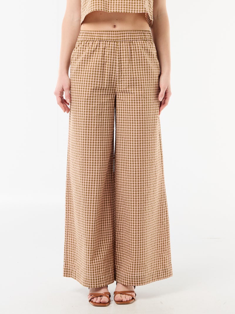 Pantalón ancho de cuadros vichy Rosa - Kiabi