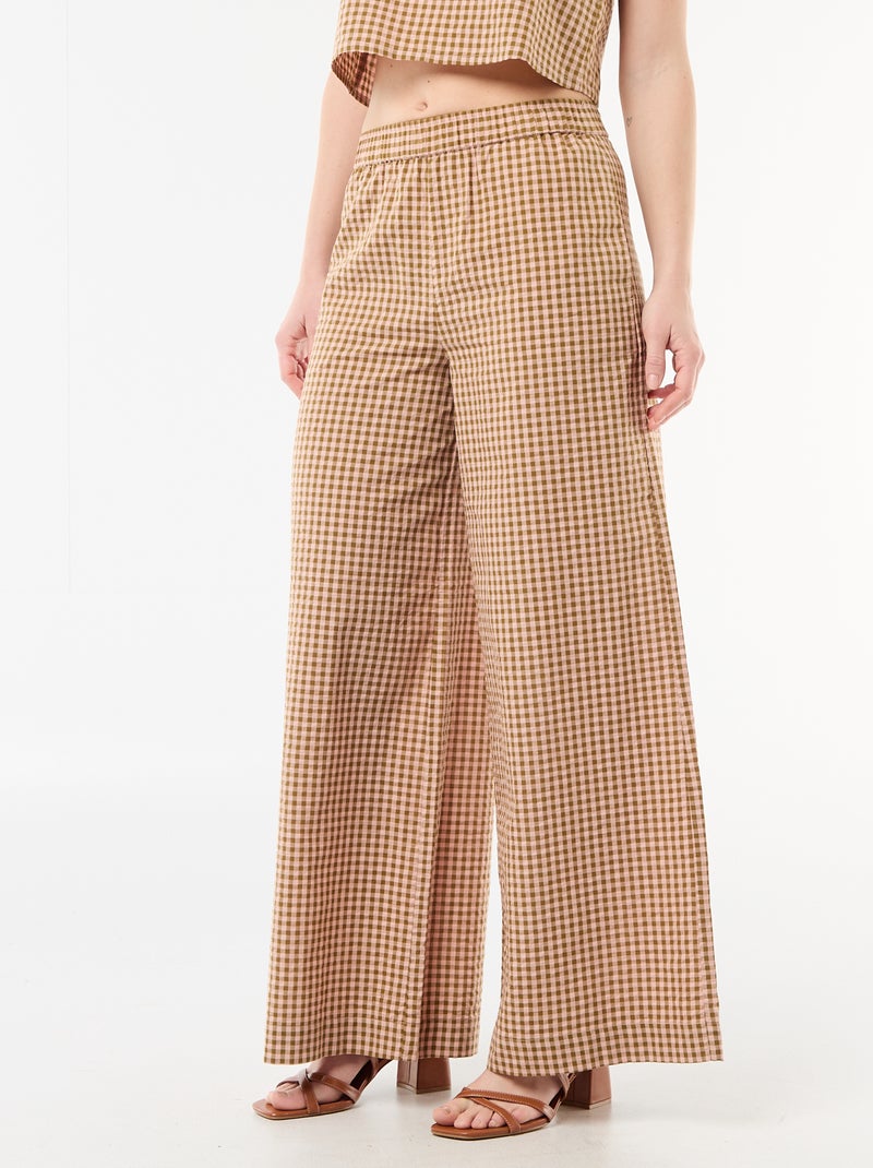 Pantalón ancho de cuadros vichy Rosa - Kiabi