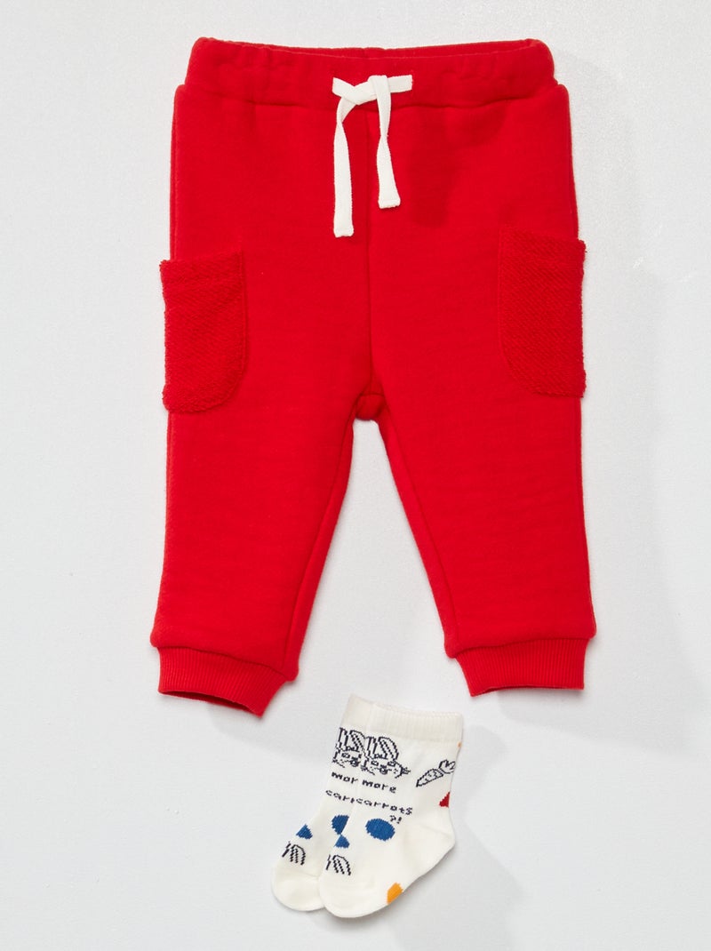 Pantalón ancho de felpa ROJO - Kiabi