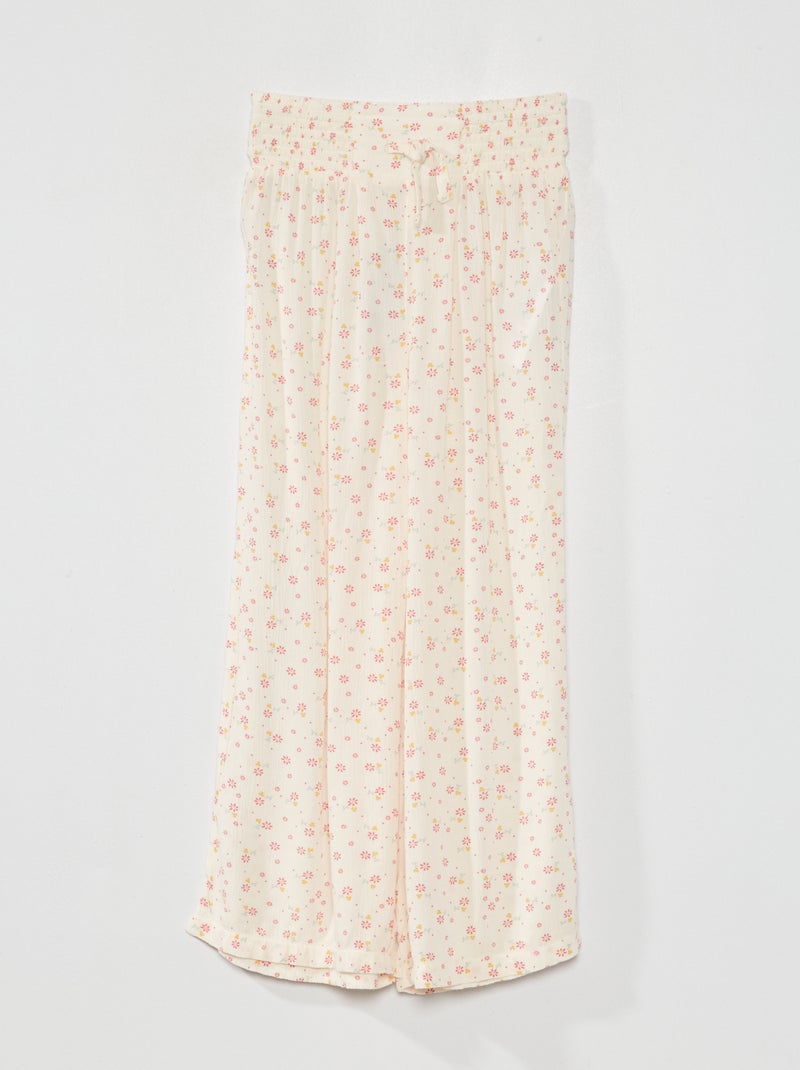Pantalón ancho de 'flores' de tejido gofrado BEIGE - Kiabi