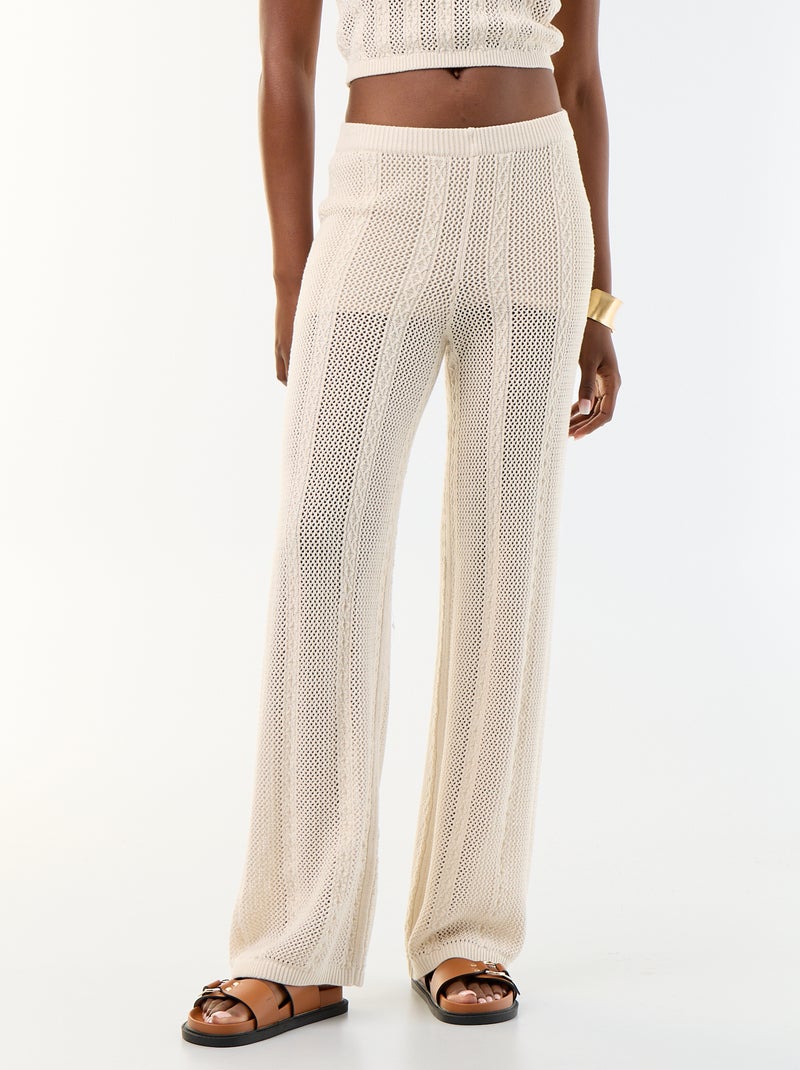 Pantalón ancho de ganchillo Beige - Kiabi