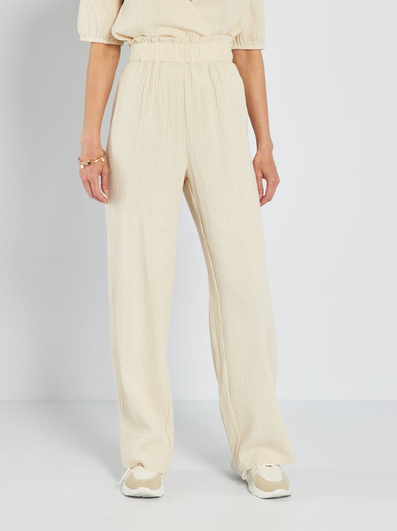 Pantalón ancho de gasa de algodón BEIGE - Kiabi