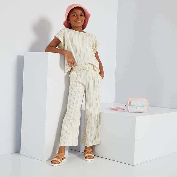 Pantalón ancho de gasa de algodón Niña 3-12 años - BEIGE - Kiabi - 10,00€