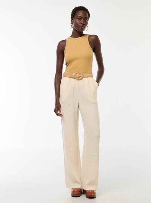 Pantalón ancho de gasa de algodón - Kiabi