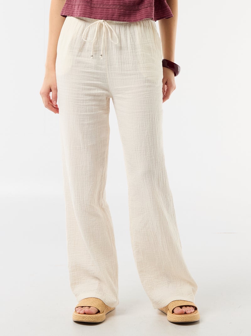 Pantalón ancho de gasa de algodón Blanco - Kiabi