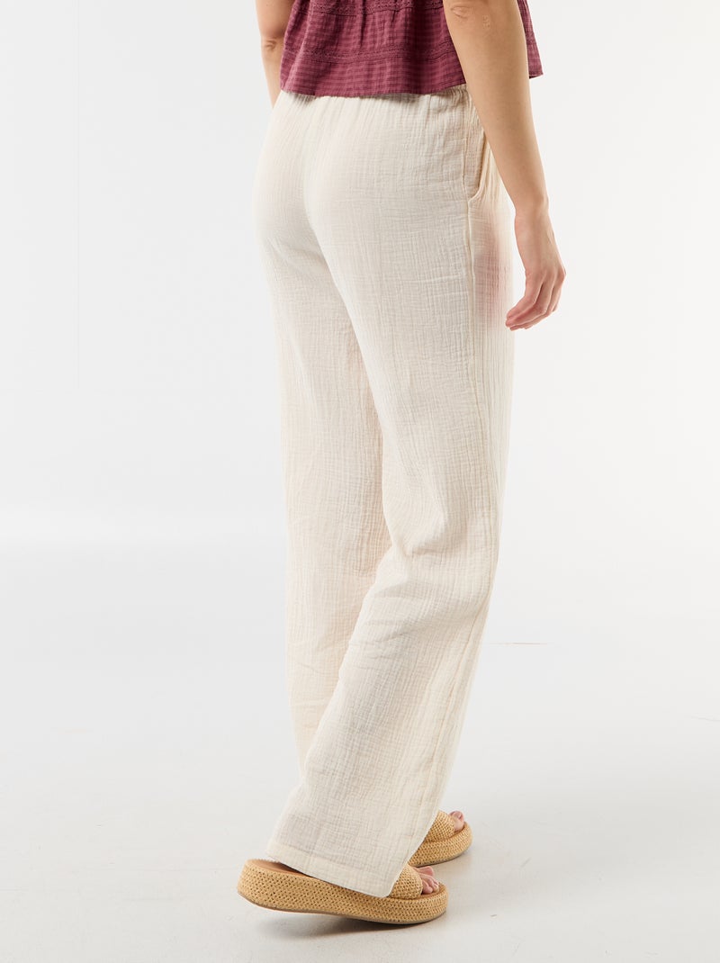 Pantalón ancho de gasa de algodón Blanco - Kiabi