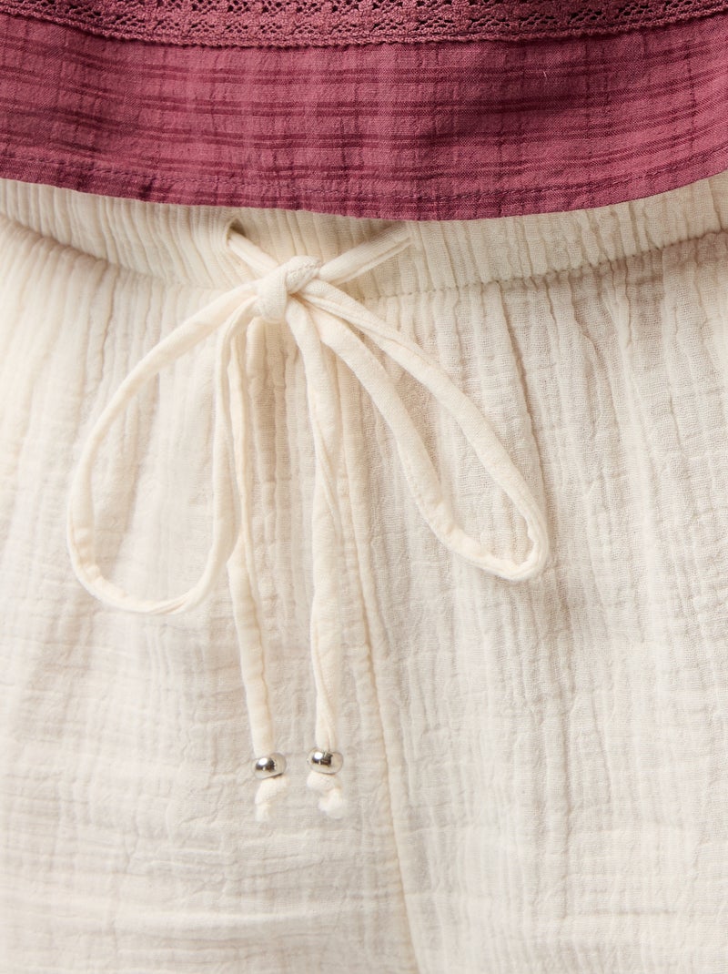 Pantalón ancho de gasa de algodón Blanco - Kiabi