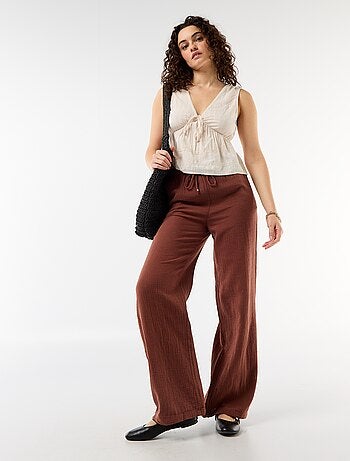 Pantalón ancho de gasa de algodón