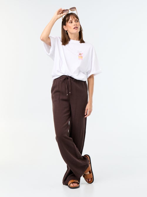 Pantalón ancho de gasa de algodón - Kiabi Pantalón ancho de gasa de algodón - Kiabi