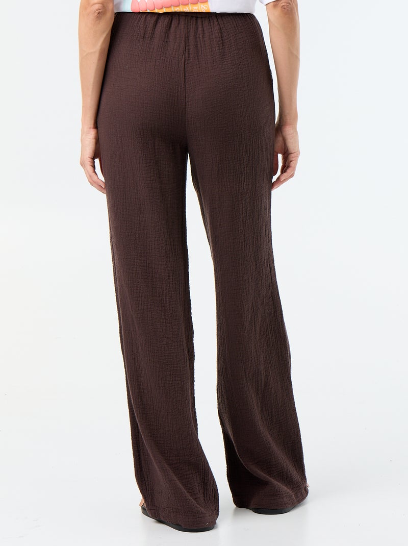 Pantalón ancho de gasa de algodón Marron - Kiabi
