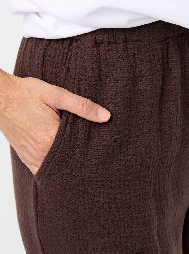 Pantalón ancho de gasa de algodón Marron - Kiabi