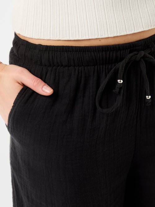 Pantalón ancho de gasa de algodón - Kiabi