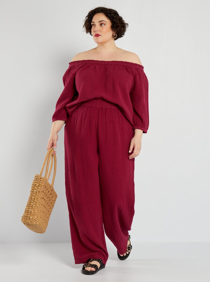 Pantalón ancho de gasa de algodón ROJO - Kiabi