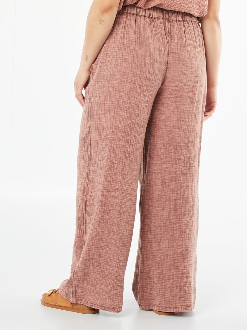 Pantalón ancho de gasa de algodón Rosa - Kiabi