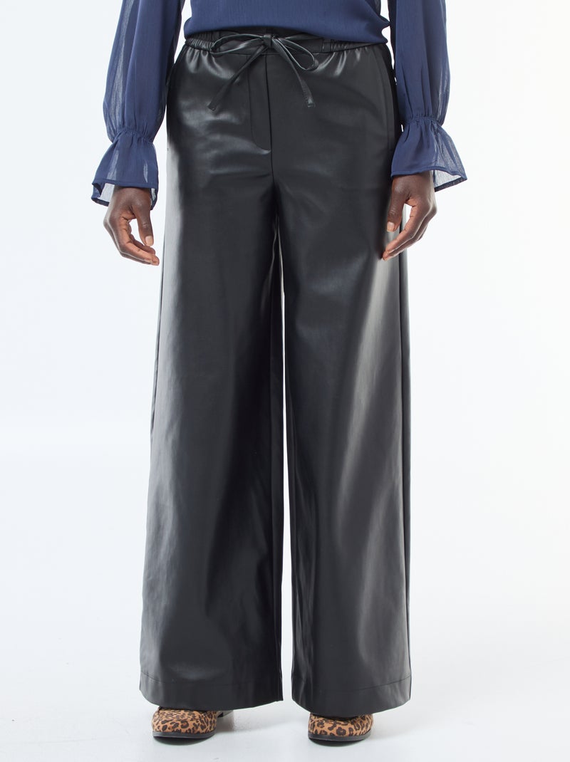 Pantalón ancho de imitación de cuero liso Negro - Kiabi
