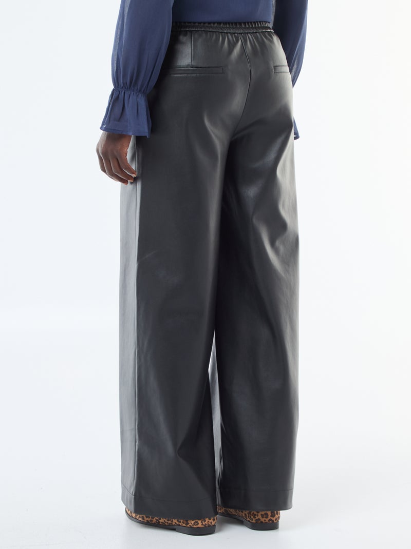 Pantalón ancho de imitación de cuero liso Negro - Kiabi