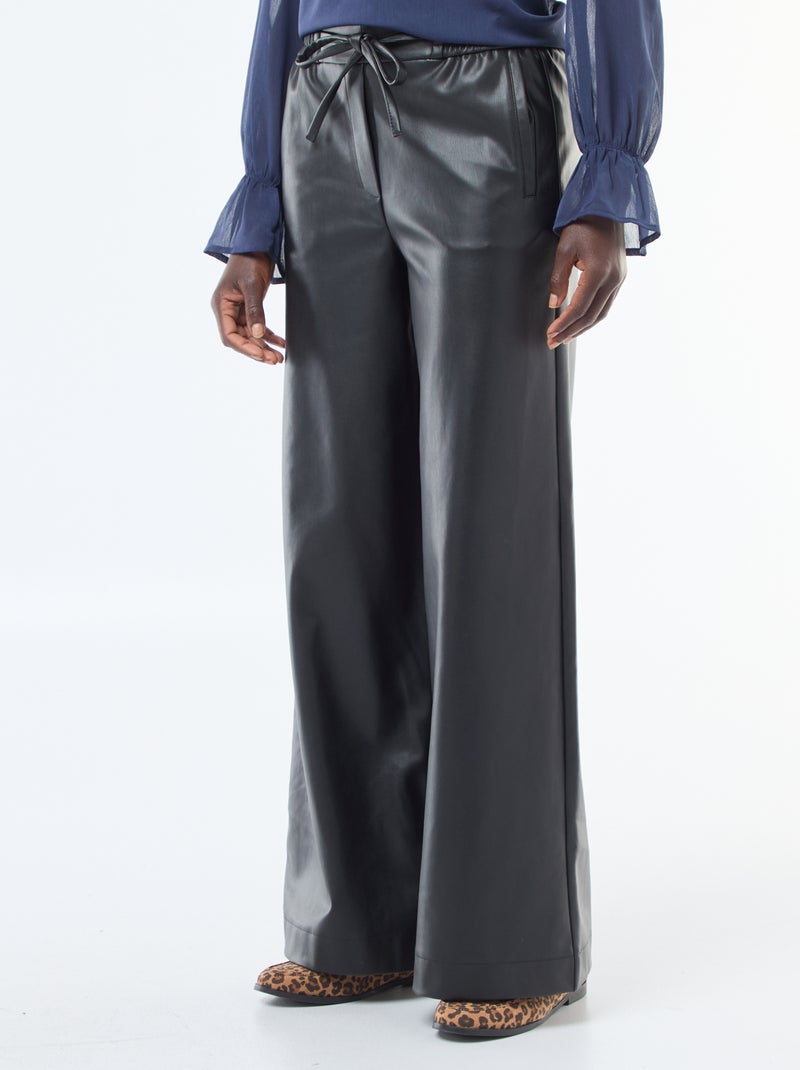 Pantalón ancho de imitación de cuero liso Negro - Kiabi