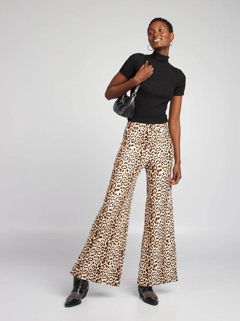 Pantalón ancho de leopardo MARRON - Kiabi